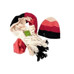 Kate Spade Alpaca Wool Blend Knit Scarf NWT & Beanie Hat Winter Colorblock Set